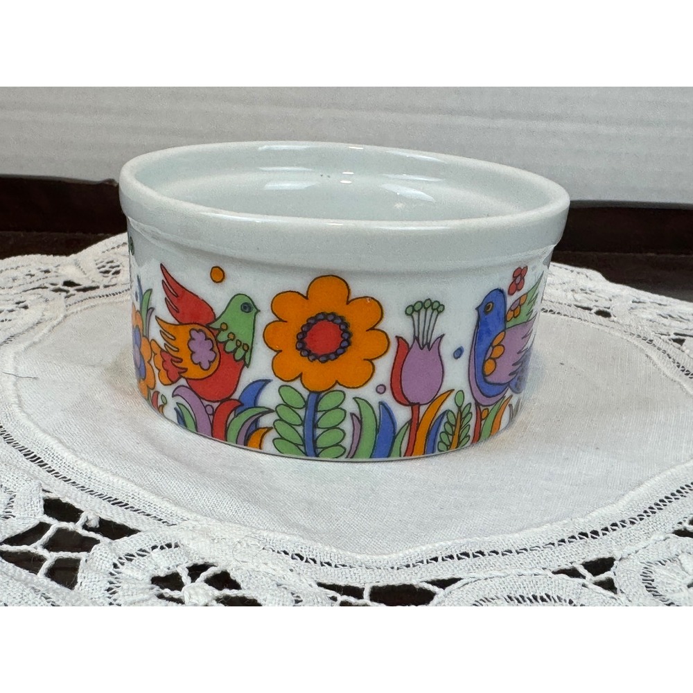 Royal Crown Paradise Porcelain Ovenware Ramekin Bird Flower 3691 Vintage 4 Inch